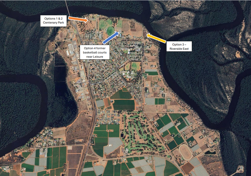 Figure 1 - Map showing Dog Park locations within the Robinvale Riverfront Masterplan